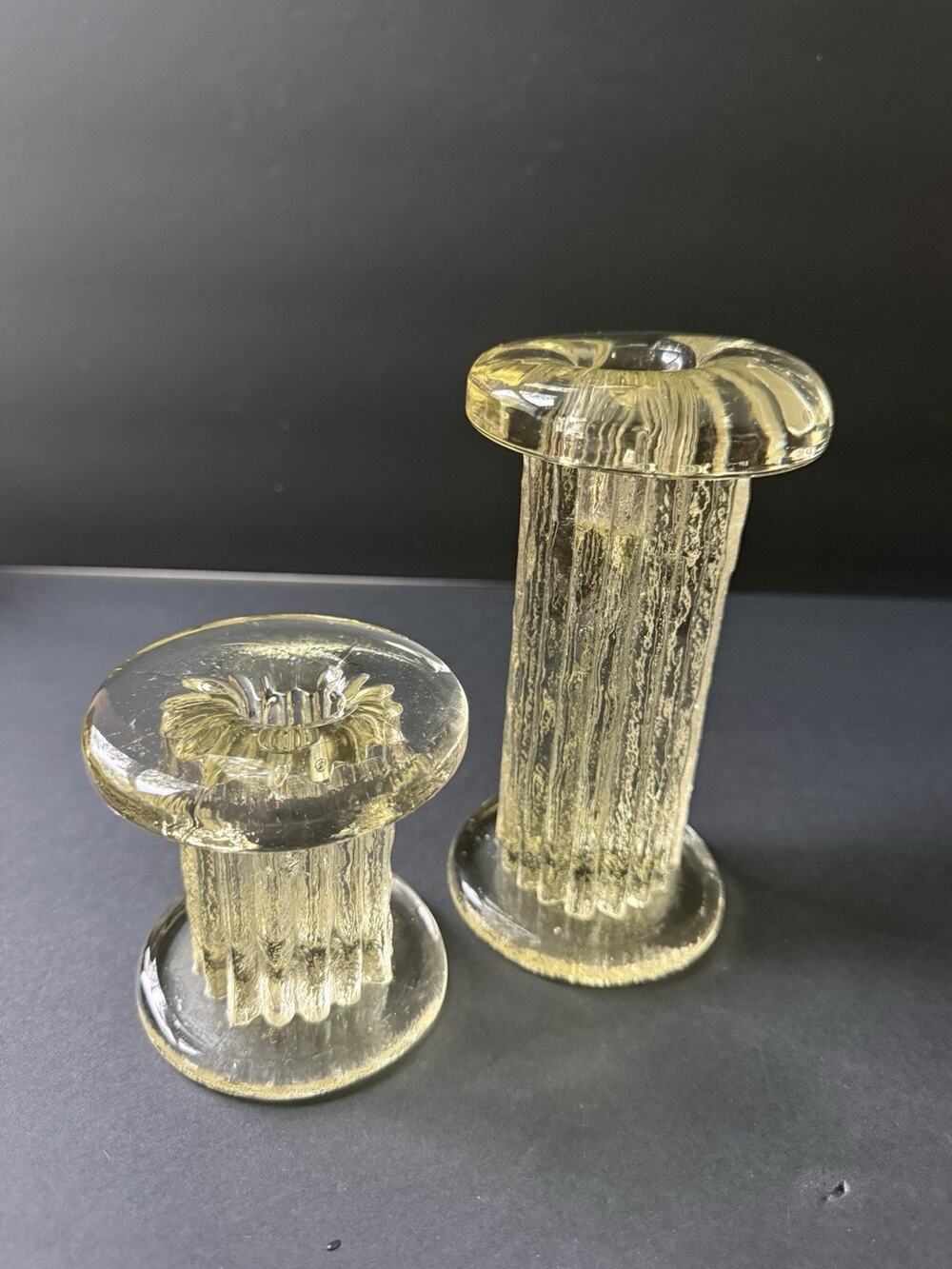 Kosta Boda Rurik Ribbed Column Taper Candle Stick Holder MCM Glass Decor 2 Pc